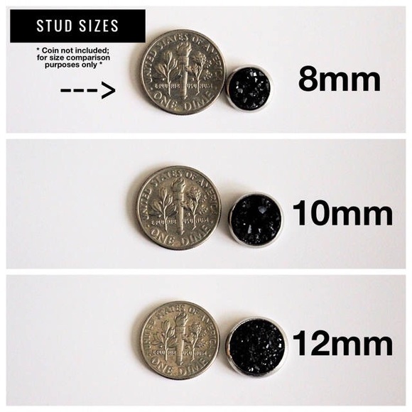 Blue Druzy Earrings, Blue Stud Earrings, Blue Post - Picture 6 of 6